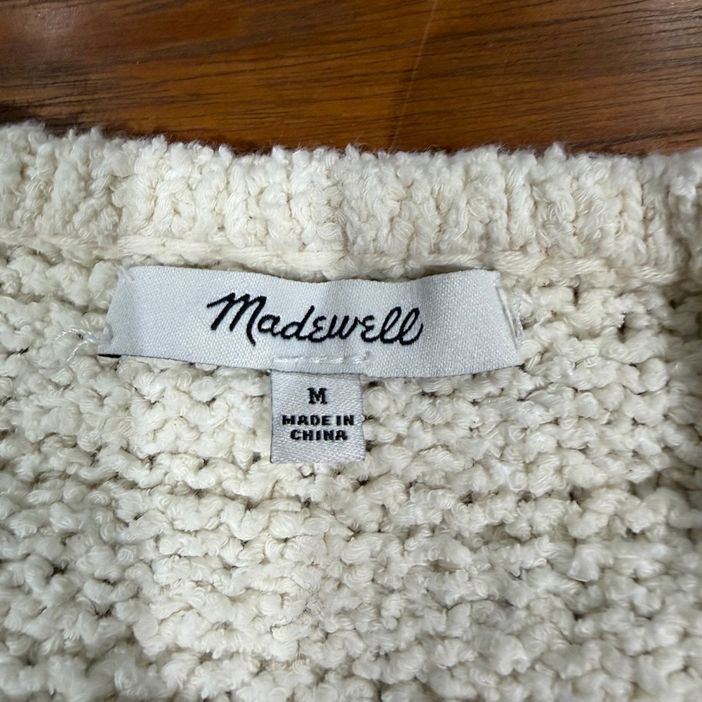 Madewell Bronson Textured Cardigan Sweater Ivory Size M Coastal Cotton Blend - Picture 3 of 7